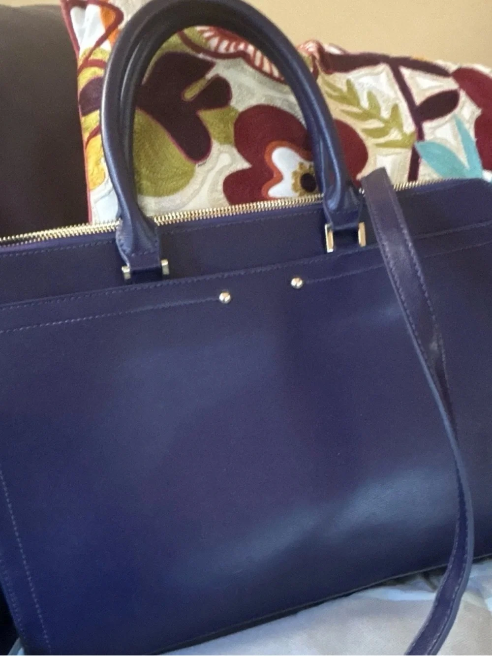 Classic Navy Leather Crossbody Satchel - Women by Katie Q New York with dust bag